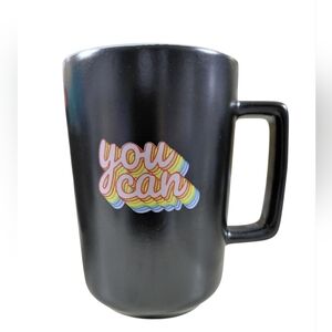 Black Ceramic Mug with "you can" Rainbow Script